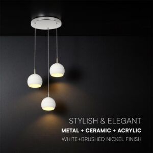 30W LED Decorative Κρεμαστό Φωστικό Ροζέτα Φ250 3600lm 3000K Νίκελ Ματ +Λευκό με 3 Σποτ Φ120 V-TAC – 24129