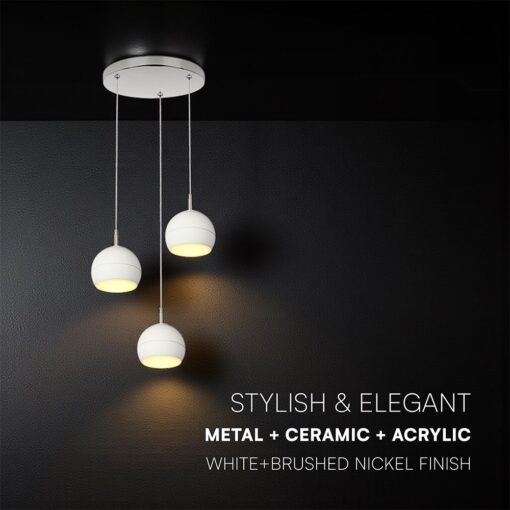 30W LED Decorative Κρεμαστό Φωστικό Ροζέτα Φ250 3600lm 3000K Νίκελ Ματ +Λευκό με 3 Σποτ Φ120 V-TAC – 24129