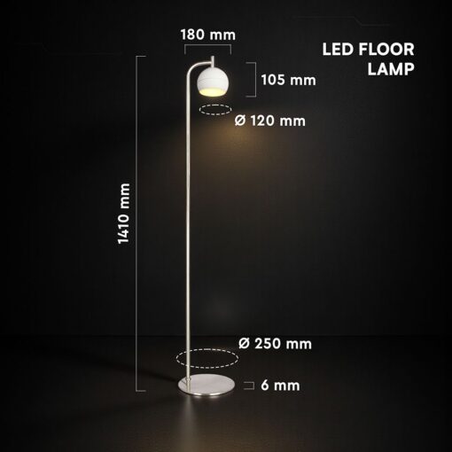 V-TAC – 24131 Φωτιστικό Δαπέδου LED 10W 1200lm Θερμό 3000K Νίκελ Ματ & Λευκό
