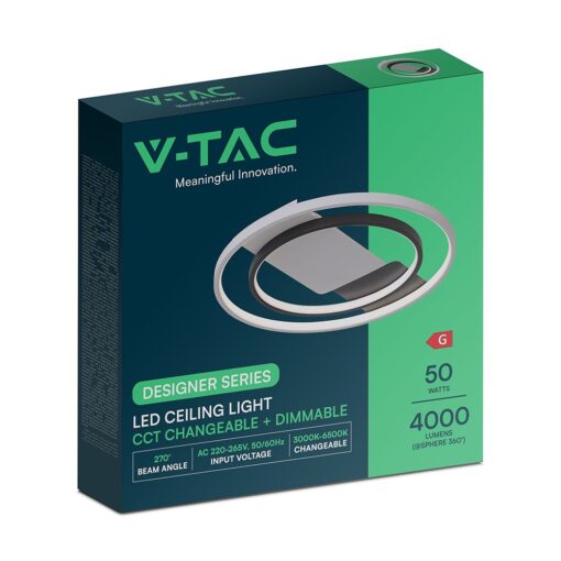 36W LED Decorative Φωτιστικό Οροφής Φ500 CCT Dimmable 4000lm Λευκό+Μαύρο με RF Χειριστήριο V-TAC – 24136