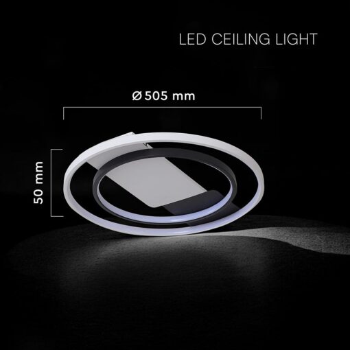 36W LED Decorative Φωτιστικό Οροφής Φ500 CCT Dimmable 4000lm Λευκό+Μαύρο με RF Χειριστήριο V-TAC – 24136