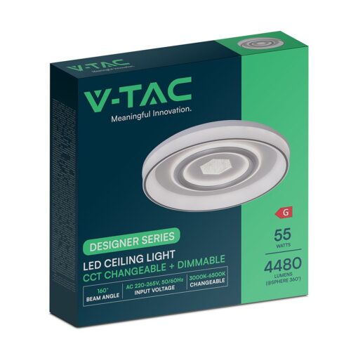 48W LED Decorative Φωτιστικό Οροφής Φ485 CCT Dimmable 4800lm Λευκό με IR Χειριστήριο V-TAC – 24137