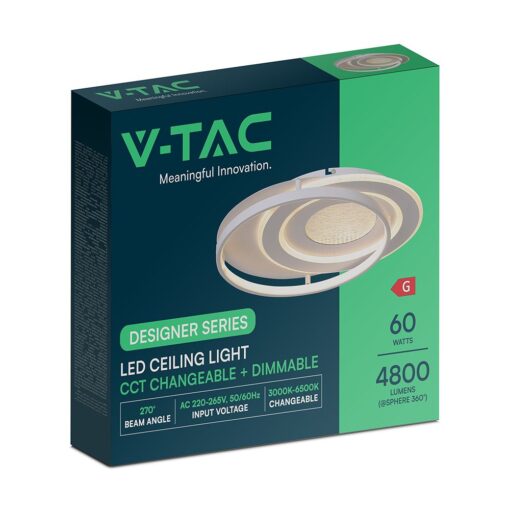 48W LED Decorative Φωτιστικό Οροφής  Φ500 CCT  Dimmable 4800lm Λευκό με IR Χειριστήριο V-TAC – 24138