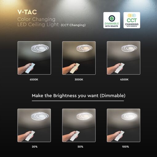 48W LED Decorative Φωτιστικό Οροφής  Φ500 CCT  Dimmable 4800lm Λευκό με IR Χειριστήριο V-TAC – 24138