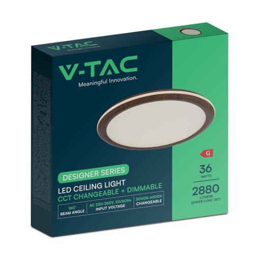 36W LED Decorative Φωτιστικό Οροφής Φ410 CCT Dimmable 2800lm Απόχρωση Ξύλου με RF Χειριστήριο V-TAC – 24140
