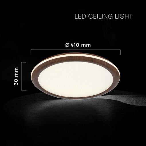 36W LED Decorative Φωτιστικό Οροφής Φ410 CCT Dimmable 2800lm Απόχρωση Ξύλου με RF Χειριστήριο V-TAC – 24140