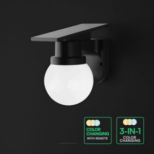 Ηλιακό Φωτιστικό Τοίχου 0.9W LED CCT Μαύρο IP54 με Τηλεχειριστήριο V-TAC – 24152