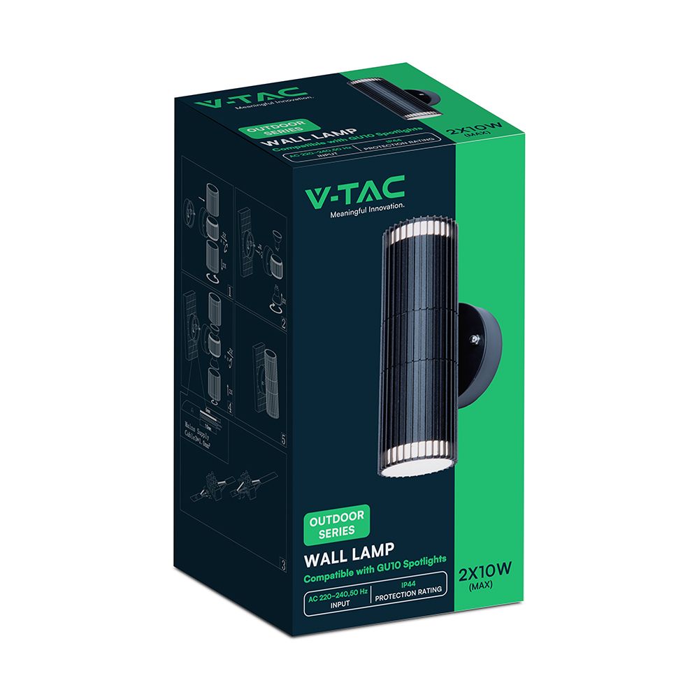 Απλίκα Up-Down 2xGU10 Eξωτερικού Xώρου Μαύρο Αλουμίνιο IP44 V-TAC – 24167