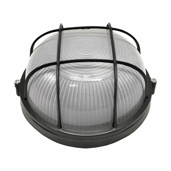 Φωτιστικό Τοίχου 1xE27 Χελώνα Αλουμινίου ø190 Στρογγυλή με Πρισματικό Γυαλί & Πλέγμα Γκρι IP45 ACA – HI5011GDS