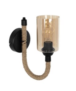 GLOBOSTAR® RIFT 203-0002 Vintage Φωτιστικό Τοίχου – Απλίκα με Ντουί 1 x E27 AC 220-240V IP20 – Μαύρο & Μπεζ – Μ12 x Π24 x Υ31cm