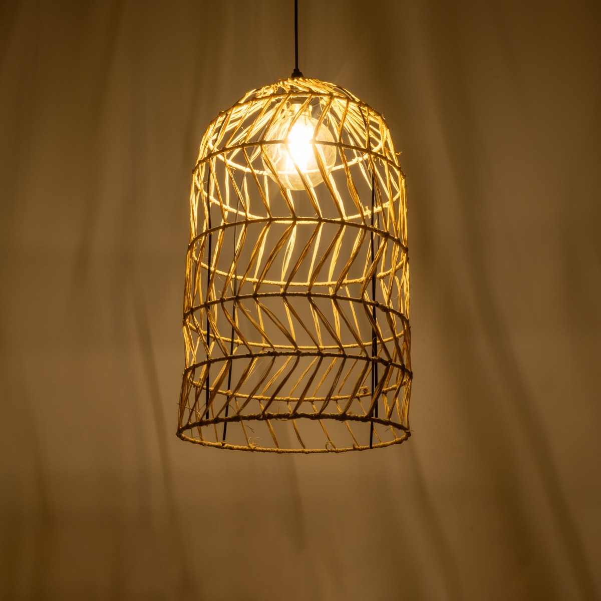 GLOBOSTAR® NETI 205-0025 Boho Κρεμαστό Φωτιστικό Οροφής με Ντουί 1 x E27 AC 220-240V IP20 – Μπεζ – M35 x Π35 x Υ63cm