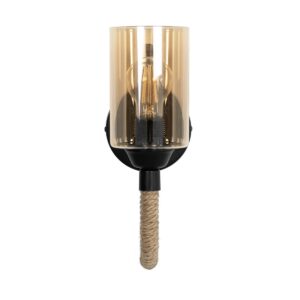 GLOBOSTAR® RIFT 203-0002 Vintage Φωτιστικό Τοίχου – Απλίκα με Ντουί 1 x E27 AC 220-240V IP20 – Μαύρο & Μπεζ – Μ12 x Π24 x Υ31cm