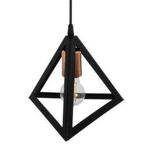 GLOBOSTAR® TRIANGLE 203-0161 Μοντέρνο Κρεμαστό Φωτιστικό Οροφής με Ντουί 1 x E27 AC 220-240V IP20 – Μάυρο & Χάλκινο – Μ24 x Π24 x Υ22cm