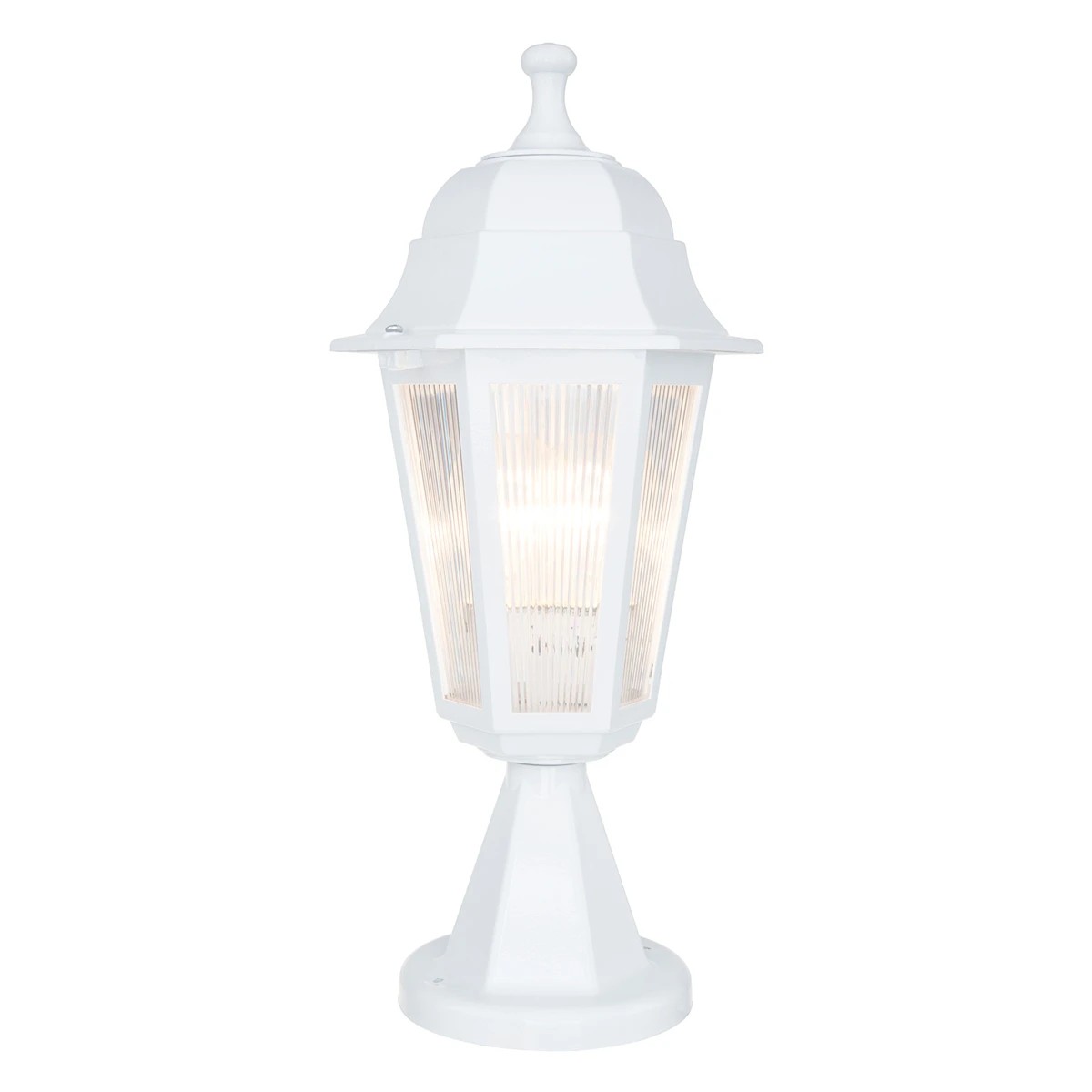 GloboStar® VITRO 203-0200 Vintage Επιδαπέδιο Φωτιστικό Φαναράκι Μονόφωτο 1 x E27 IP44 Λευκό & Διάφανο Πλαστικό – Μ16 x Π16 x Υ39cm