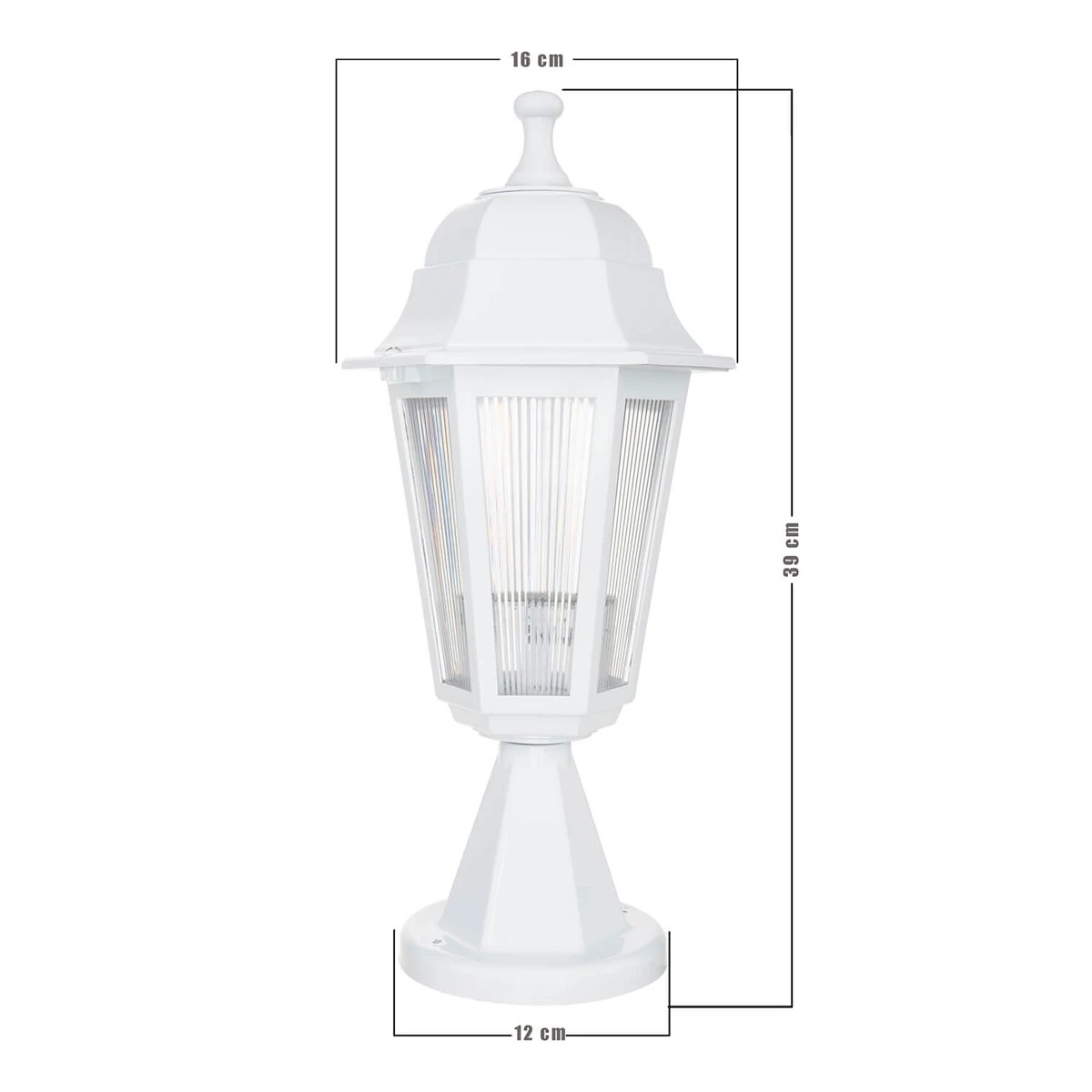 GloboStar® VITRO 203-0200 Vintage Επιδαπέδιο Φωτιστικό Φαναράκι Μονόφωτο 1 x E27 IP44 Λευκό & Διάφανο Πλαστικό – Μ16 x Π16 x Υ39cm