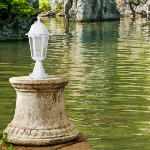 GloboStar® VITRO 203-0200 Vintage Επιδαπέδιο Φωτιστικό Φαναράκι Μονόφωτο 1 x E27 IP44 Λευκό & Διάφανο Πλαστικό – Μ16 x Π16 x Υ39cm