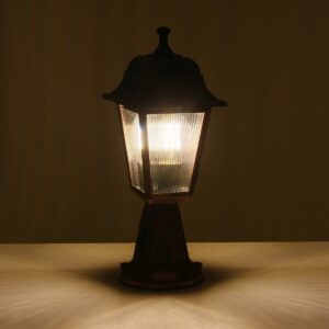 GloboStar® SOLME 203-0215 Vintage Επιδαπέδιο Φωτιστικό Φαναράκι Μονόφωτο 1 x E27 IP44 Χάλκινο & Διάφανο Πλαστικό – Μ22 x Π22 x Υ40cm