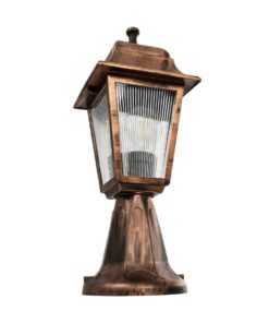 GloboStar® SOLME 203-0215 Vintage Επιδαπέδιο Φωτιστικό Φαναράκι Μονόφωτο 1 x E27 IP44 Χάλκινο & Διάφανο Πλαστικό – Μ22 x Π22 x Υ40cm