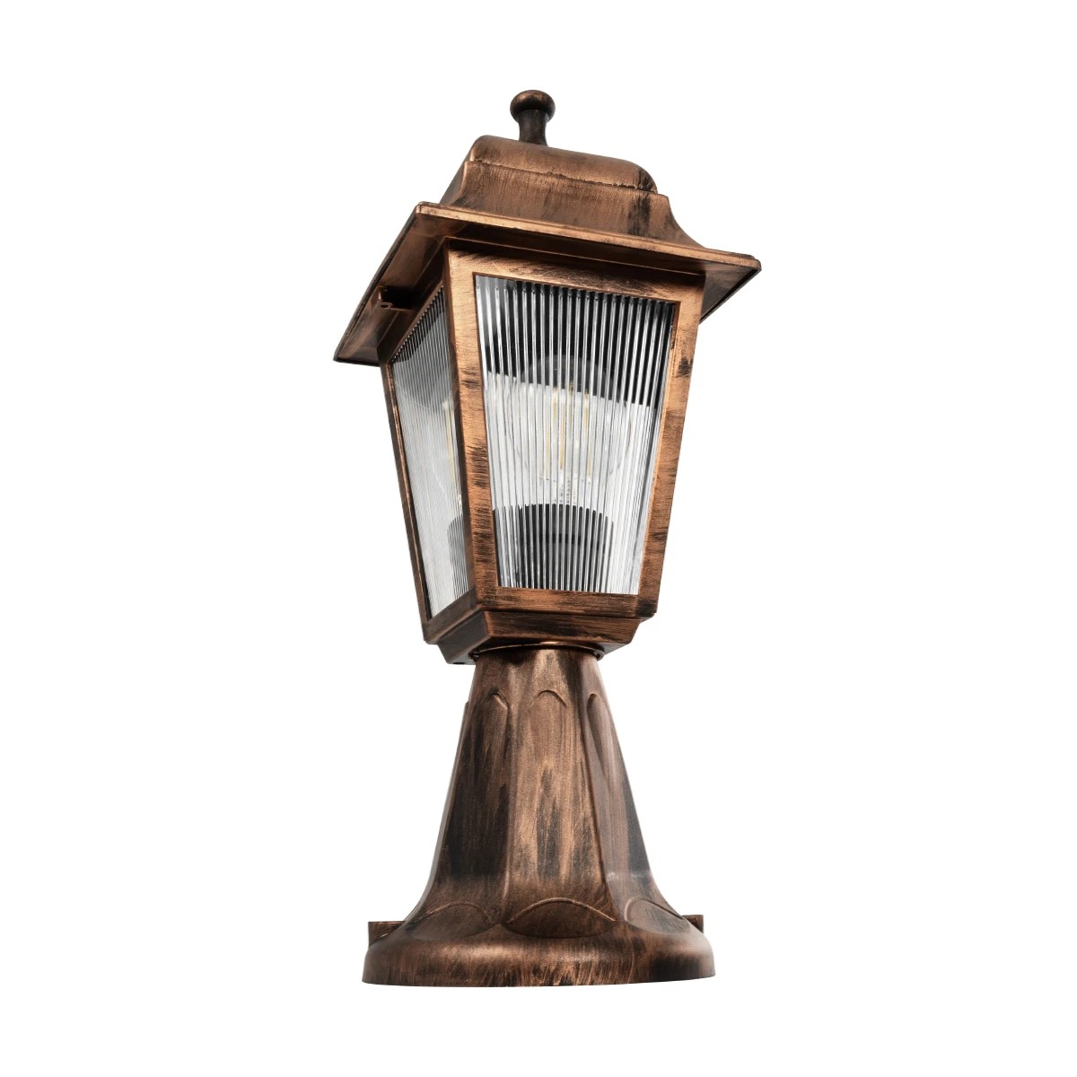 GloboStar® SOLME 203-0215 Vintage Επιδαπέδιο Φωτιστικό Φαναράκι Μονόφωτο 1 x E27 IP44 Χάλκινο & Διάφανο Πλαστικό – Μ22 x Π22 x Υ40cm