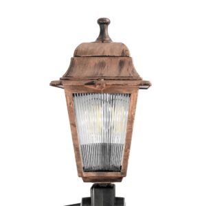 GloboStar® SOLME 203-0218 Vintage Καρφωτό Φωτιστικό Φαναράκι Μονόφωτο 1 x E27 IP44 Χάλκινο & Διάφανο Πλαστικό – Μ22 x Π22 x Υ35cm