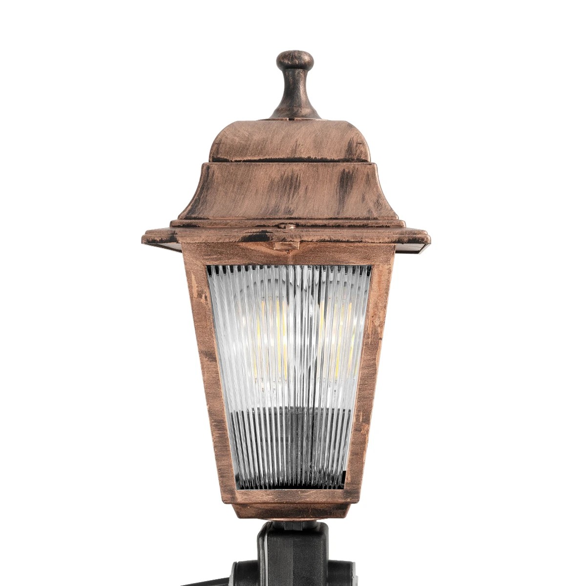 GloboStar® SOLME 203-0218 Vintage Καρφωτό Φωτιστικό Φαναράκι Μονόφωτο 1 x E27 IP44 Χάλκινο & Διάφανο Πλαστικό – Μ22 x Π22 x Υ35cm