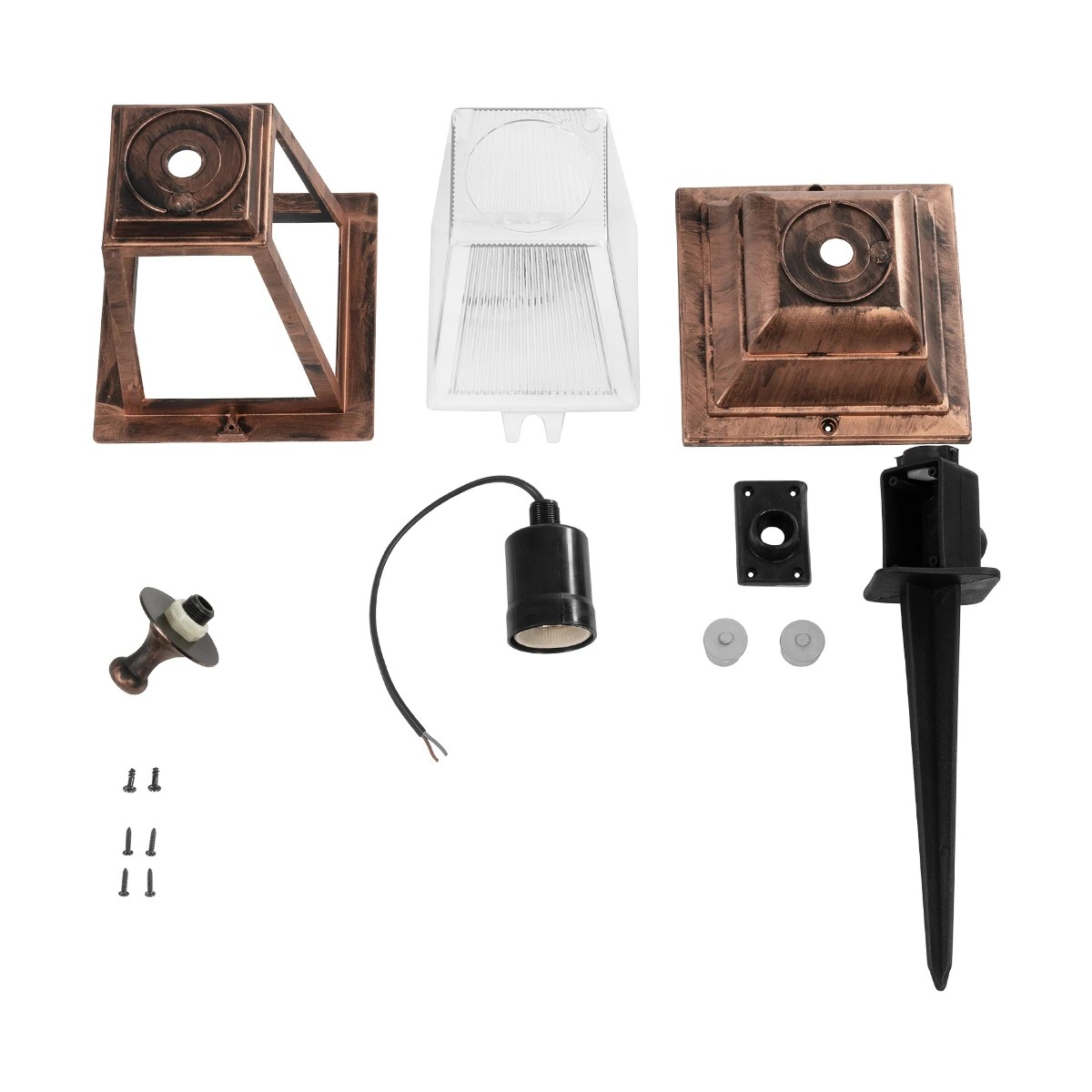 GloboStar® SOLME 203-0218 Vintage Καρφωτό Φωτιστικό Φαναράκι Μονόφωτο 1 x E27 IP44 Χάλκινο & Διάφανο Πλαστικό – Μ22 x Π22 x Υ35cm