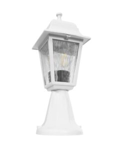 GloboStar® SOLME 203-0220 Vintage Επιδαπέδιο Φωτιστικό Φαναράκι Μονόφωτο 1 x E27 IP44 Λευκό & Διάφανο Πλαστικό – Μ22 x Π22 x Υ40cm