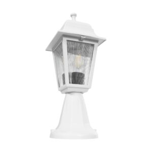 GloboStar® SOLME 203-0220 Vintage Επιδαπέδιο Φωτιστικό Φαναράκι Μονόφωτο 1 x E27 IP44 Λευκό & Διάφανο Πλαστικό – Μ22 x Π22 x Υ40cm