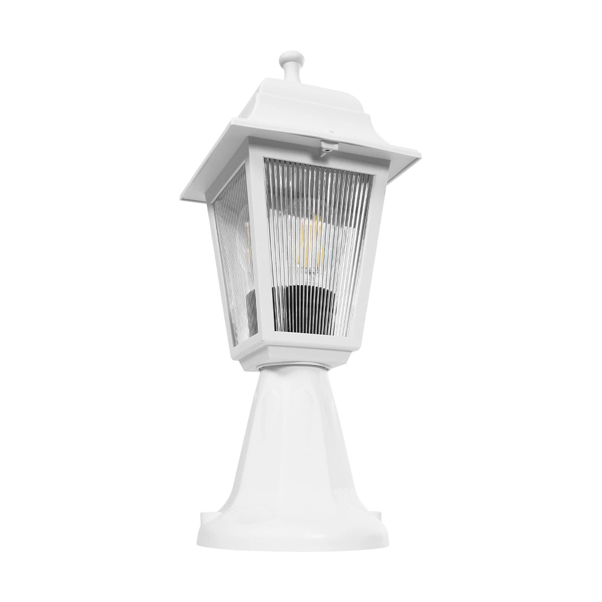 GloboStar® SOLME 203-0220 Vintage Επιδαπέδιο Φωτιστικό Φαναράκι Μονόφωτο 1 x E27 IP44 Λευκό & Διάφανο Πλαστικό – Μ22 x Π22 x Υ40cm