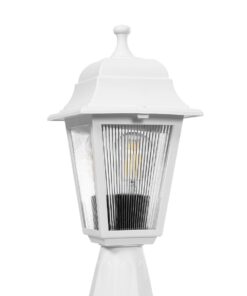 GloboStar® SOLME 203-0220 Vintage Επιδαπέδιο Φωτιστικό Φαναράκι Μονόφωτο 1 x E27 IP44 Λευκό & Διάφανο Πλαστικό – Μ22 x Π22 x Υ40cm