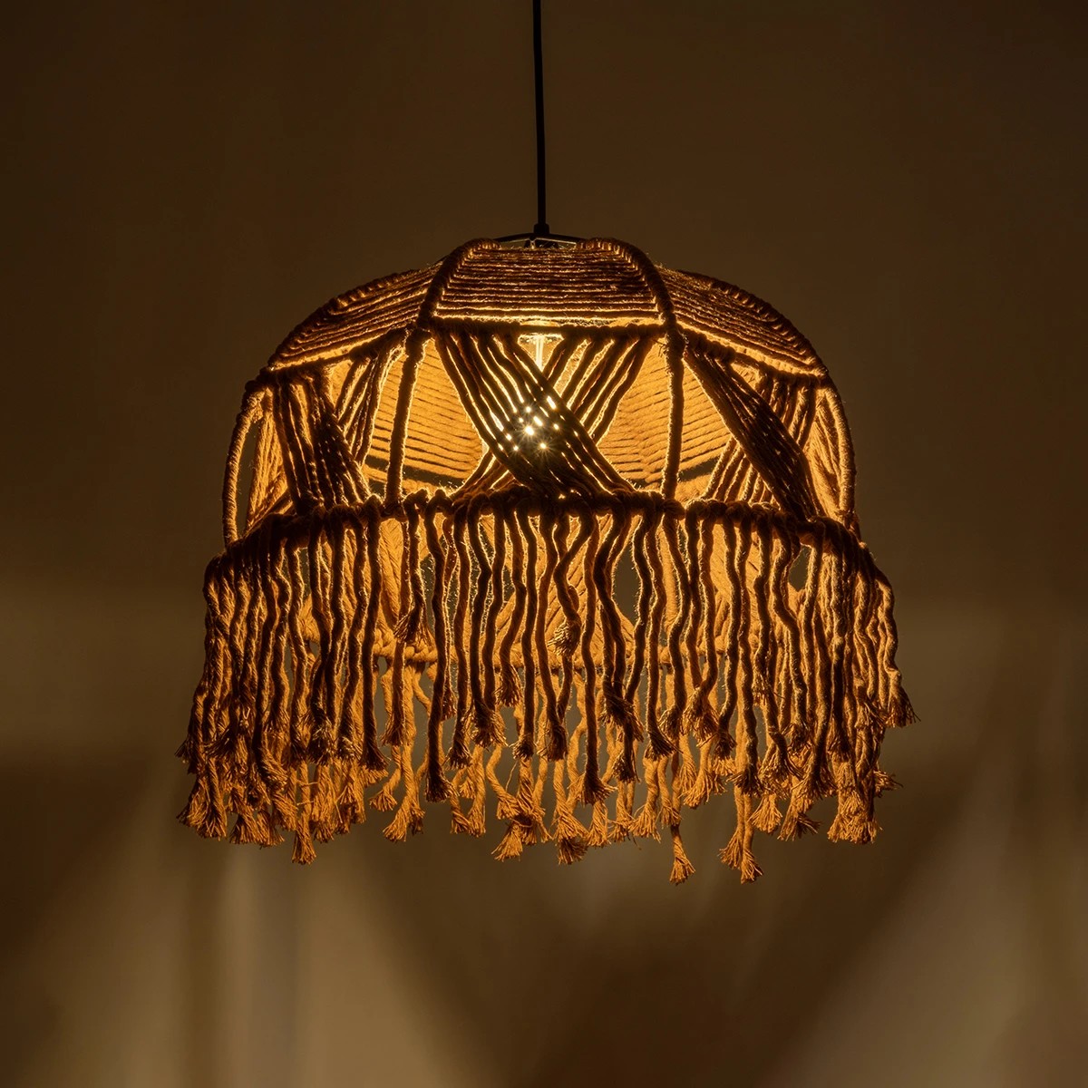 GLOBOSTAR® TONA 205-0016 Boho Κρεμαστό Φωτιστικό Οροφής με Ντουί 1 x E27 AC 220-240V IP20 – Καφέ- M40 x Π40 x Υ38cm