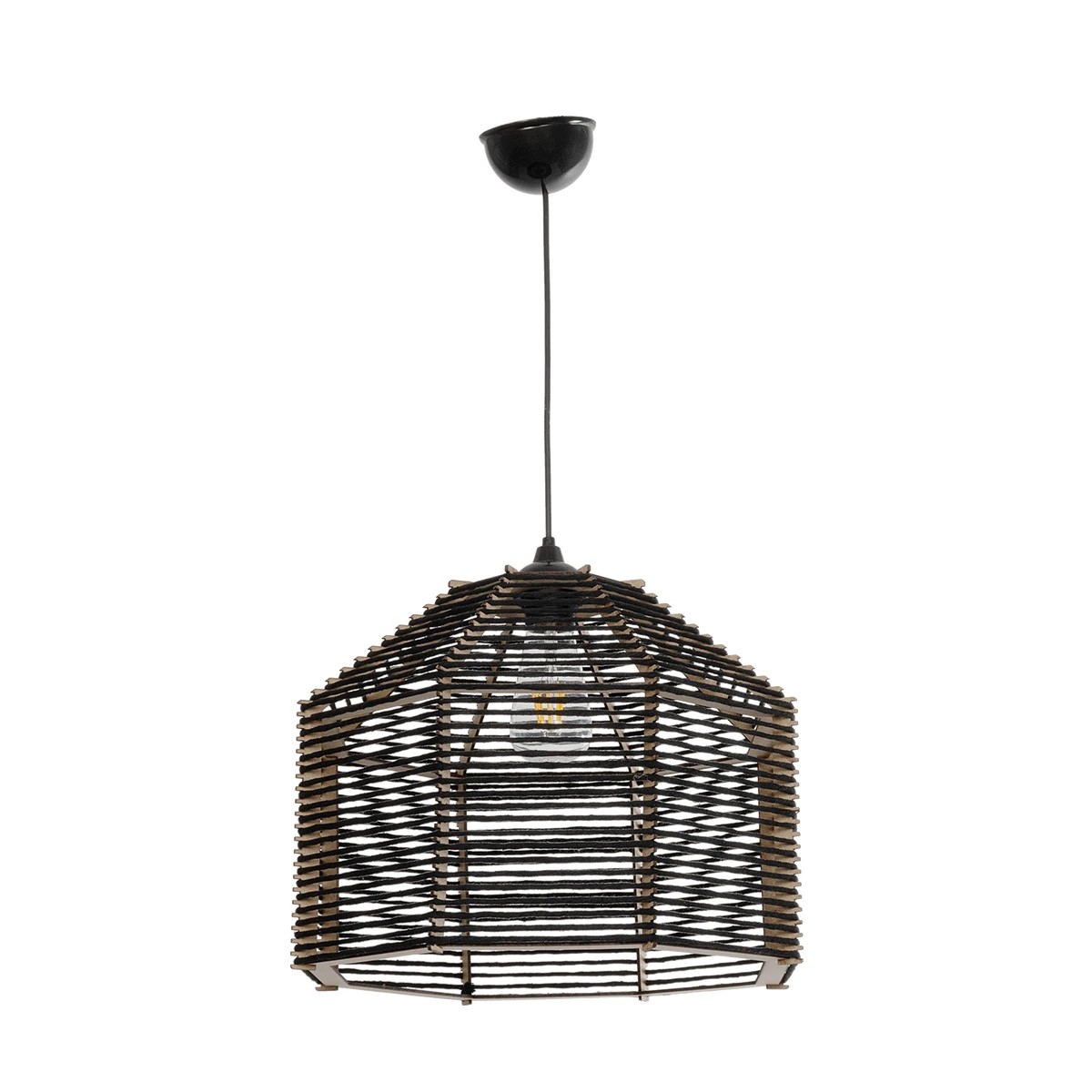 GLOBOSTAR® VORK 205-0027 Boho Κρεμαστό Φωτιστικό Οροφής με Ντουί 1 x E27 AC 220-240V IP20 – Μαύρο – M40 x Π40 x Υ36cm