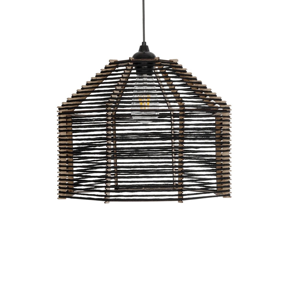 GLOBOSTAR® VORK 205-0027 Boho Κρεμαστό Φωτιστικό Οροφής με Ντουί 1 x E27 AC 220-240V IP20 – Μαύρο – M40 x Π40 x Υ36cm