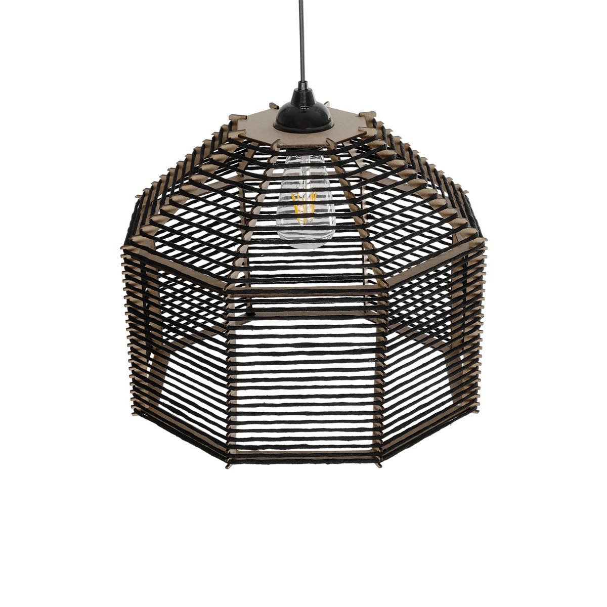 GLOBOSTAR® VORK 205-0027 Boho Κρεμαστό Φωτιστικό Οροφής με Ντουί 1 x E27 AC 220-240V IP20 – Μαύρο – M40 x Π40 x Υ36cm