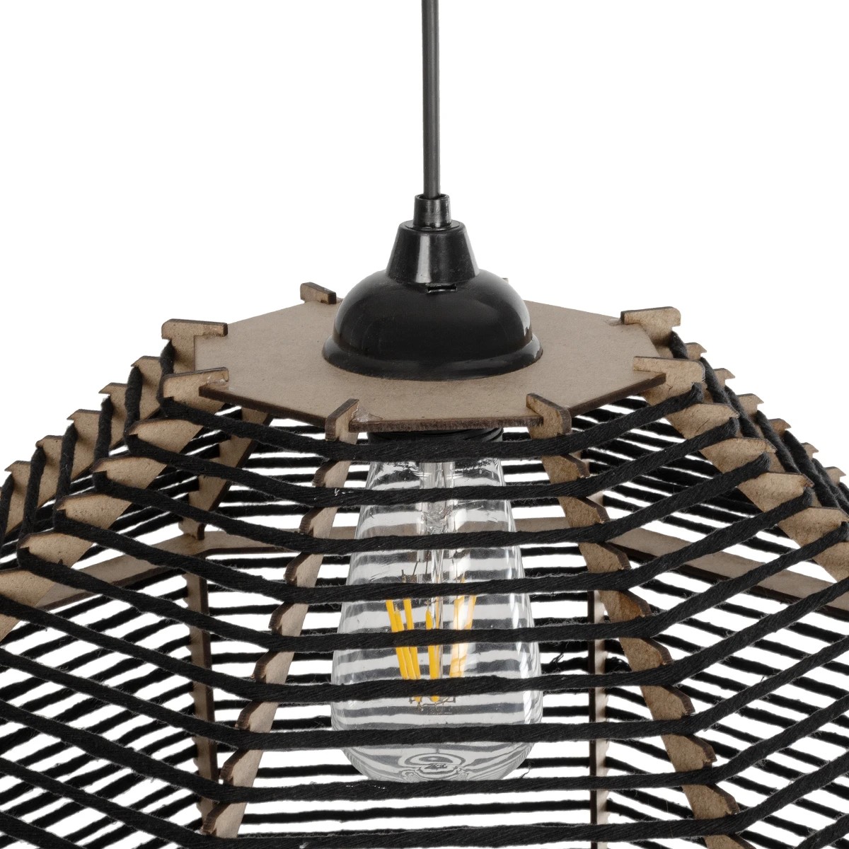 GLOBOSTAR® VORK 205-0027 Boho Κρεμαστό Φωτιστικό Οροφής με Ντουί 1 x E27 AC 220-240V IP20 – Μαύρο – M40 x Π40 x Υ36cm