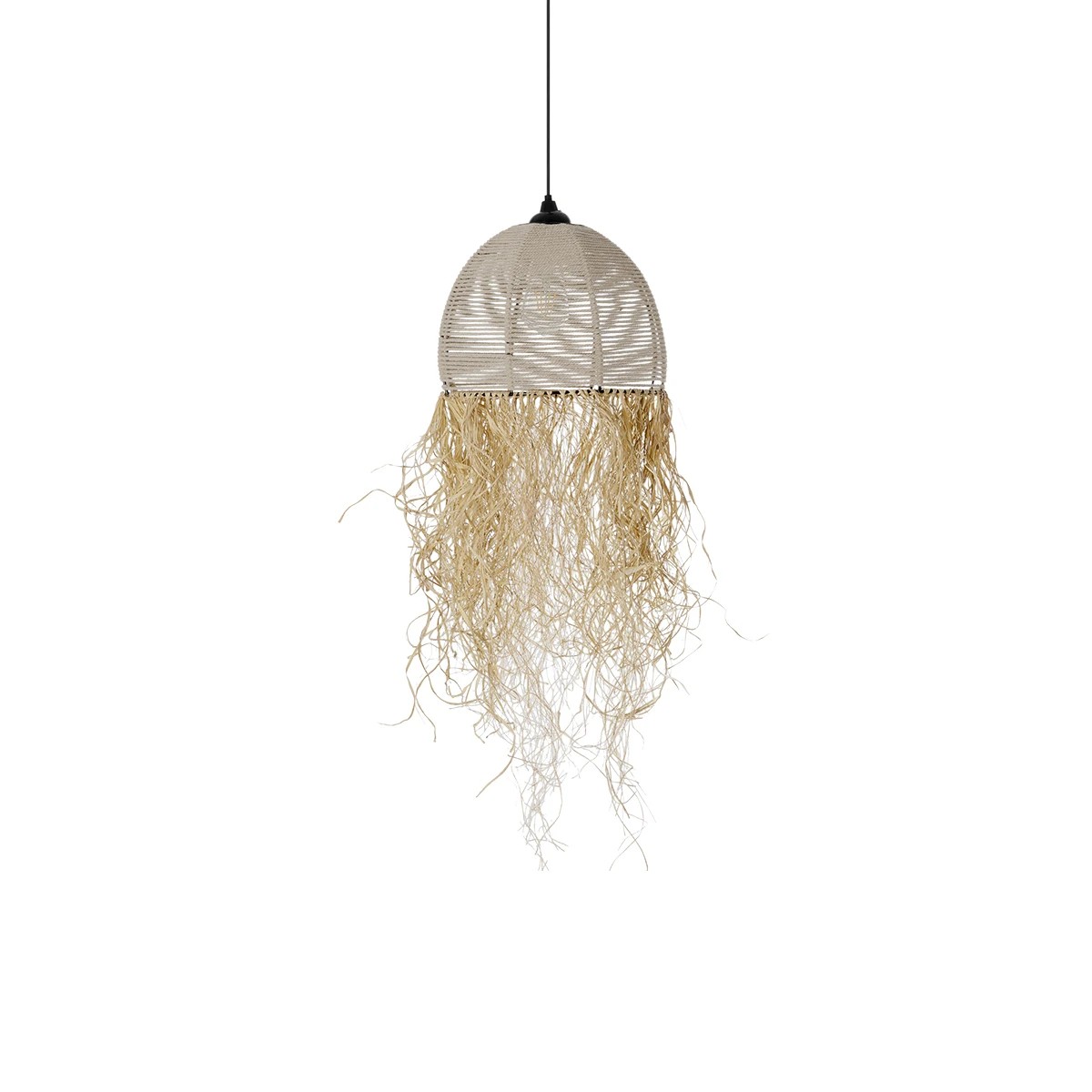 GLOBOSTAR® PLUVIA 205-0082 Boho Κρεμαστό Φωτιστικό Οροφής με Ντουί 1 x E27 AC 220-240V IP20 – Μπεζ – M30 x Π30 x Υ70cm