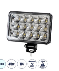GloboStar® 85420 Vehicle & Forklift Work Lights – Φώτα Εργασίας για Οχήματα Περονοφόρα – Κλάρκ H4 H/L LED 45W DC 9-80V Αδιάβροχο IP67 Ψυχρό Λευκό 6000K Μ20.5 x Π13.5 x Υ6.5cm