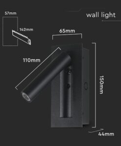 V-TAC – 239996 Χωνευτό Φωτιστικό Κρεβατιού Τύπου Ξενοδοχείου Μαύρο Cree Chip LED 2W 76lm 3000K