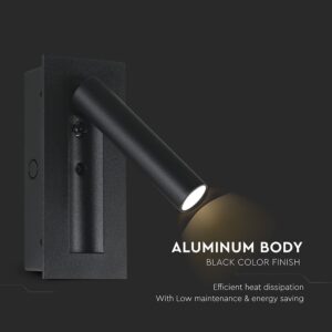 V-TAC – 239996 Χωνευτό Φωτιστικό Κρεβατιού Τύπου Ξενοδοχείου Μαύρο Cree Chip LED 2W 76lm 3000K