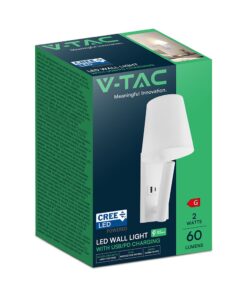 V-TAC – 240006 Φωτιστικό Κρεβατιού Τύπου Ξενοδοχείου Λευκό Cree Chip LED 2W 60lm 3000K με Θύρες Φόρτισης USB