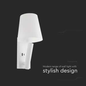 V-TAC – 240006 Φωτιστικό Κρεβατιού Τύπου Ξενοδοχείου Λευκό Cree Chip LED 2W 60lm 3000K με Θύρες Φόρτισης USB