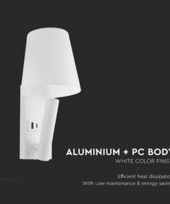 V-TAC – 240006 Φωτιστικό Κρεβατιού Τύπου Ξενοδοχείου Λευκό Cree Chip LED 2W 60lm 3000K με Θύρες Φόρτισης USB