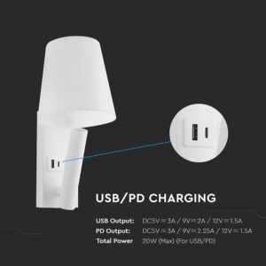 V-TAC – 240006 Φωτιστικό Κρεβατιού Τύπου Ξενοδοχείου Λευκό Cree Chip LED 2W 60lm 3000K με Θύρες Φόρτισης USB