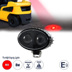 GloboStar® 85424 E9 Mark Forklift Safety Lights – Φώτα Προειδοποίησης & Διαγράμμισης Ασφαλείας για Περονοφόρα – Κλάρκ LED 8W DC 9-80V Αδιάβροχο IP67 Κόκκινο Μ14.5 x Π11.5 x Υ8cm