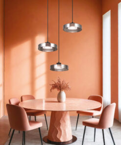 Inlight Κρεμαστό φωτιστικό LED απο μαύρο μέταλλο και φιμέ γυαλί, 35x200cm, 3CCT (Θερμό- Φυσικό- Ψυχρό Φως), Φωτεινότητα 3960LMκαι 3x12W (4075-3-Black/Smoky)