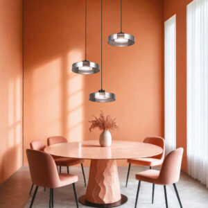 Inlight Κρεμαστό φωτιστικό LED απο μαύρο μέταλλο και φιμέ γυαλί, 35x200cm, 3CCT (Θερμό- Φυσικό- Ψυχρό Φως), Φωτεινότητα 3960LMκαι 3x12W (4075-3-Black/Smoky)