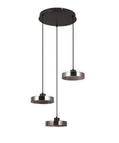 Inlight Κρεμαστό φωτιστικό LED απο μαύρο μέταλλο και φιμέ γυαλί, 35x200cm, 3CCT (Θερμό- Φυσικό- Ψυχρό Φως), Φωτεινότητα 3960LMκαι 3x12W (4075-3-Black/Smoky)