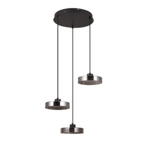 Inlight Κρεμαστό φωτιστικό LED απο μαύρο μέταλλο και φιμέ γυαλί, 35x200cm, 3CCT (Θερμό- Φυσικό- Ψυχρό Φως), Φωτεινότητα 3960LMκαι 3x12W (4075-3-Black/Smoky)