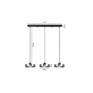 Inlight Κρεμαστό φωτιστικό LED απο μαύρο μέταλλο και φιμέ γυαλί, 70x200cm, 3CCT (Θερμό- Φυσικό- Ψυχρό Φως), Φωτεινότητα 3960LMκαι 3x12W (4075-3R-Black/Smoky)