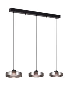 Inlight Κρεμαστό φωτιστικό LED απο μαύρο μέταλλο και φιμέ γυαλί, 70x200cm, 3CCT (Θερμό- Φυσικό- Ψυχρό Φως), Φωτεινότητα 3960LMκαι 3x12W (4075-3R-Black/Smoky)